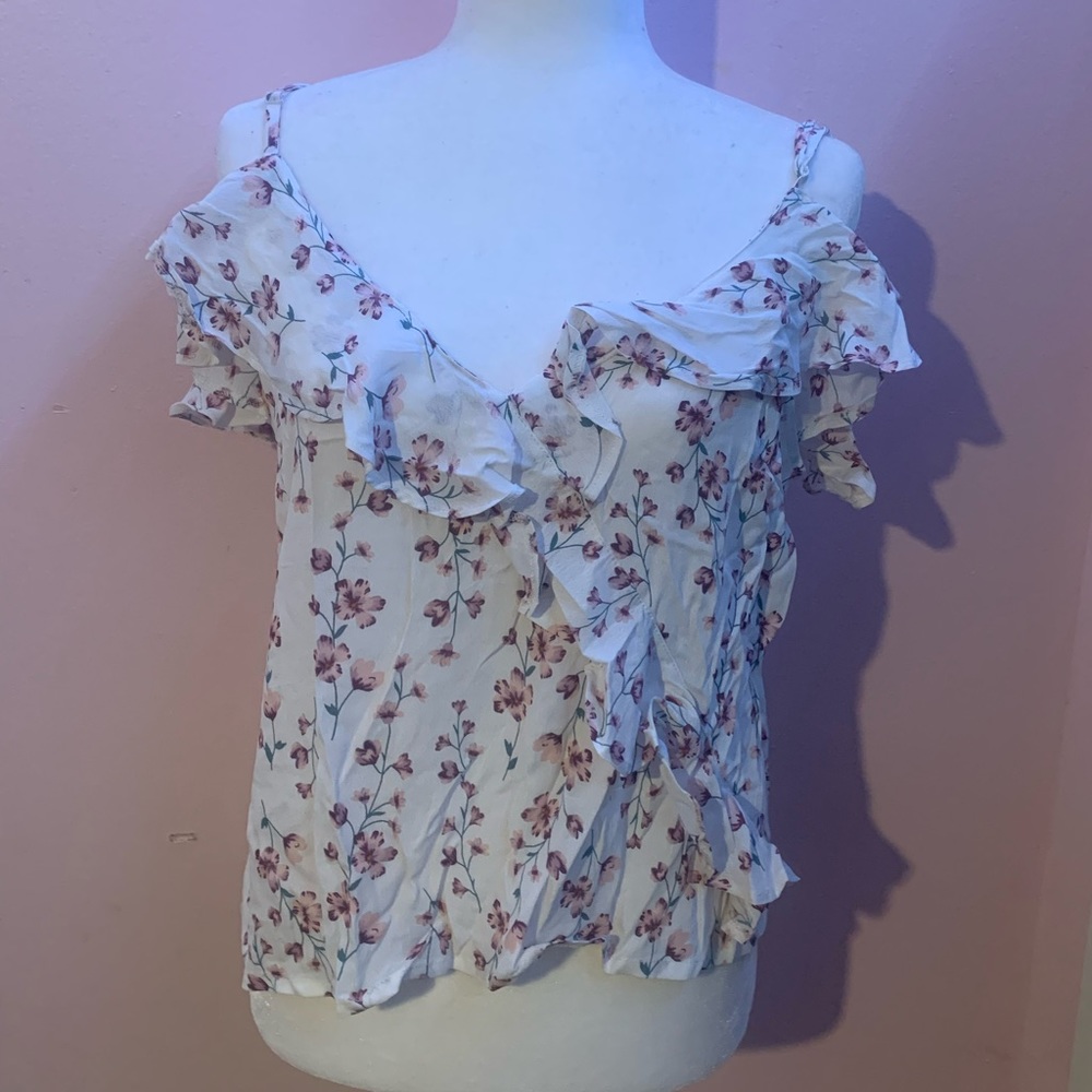 Atmosphere Floral Ruffle Open Shoulder Blouse